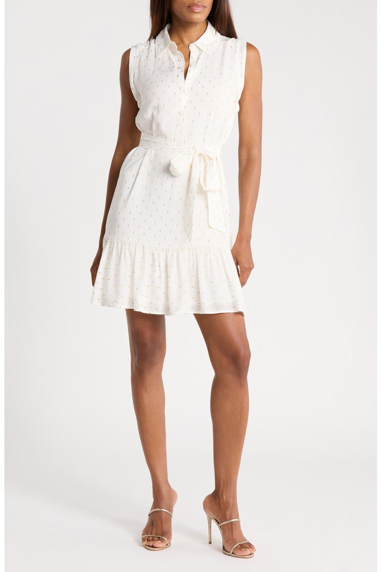 Sleeveless Lurex Ruffle Hem Minidress, Main, color, IVORY EGRET
