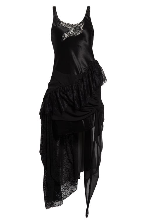 Collina Strada Ammi Fanny Asymmetric Satin & Lace Tank Dress In Black