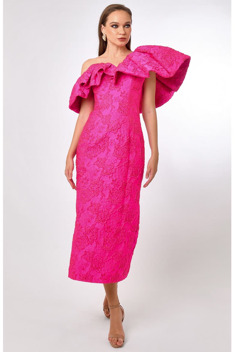Soliel Dramatic Shoulder Column Midi, Alternate, color, FUCHSIA