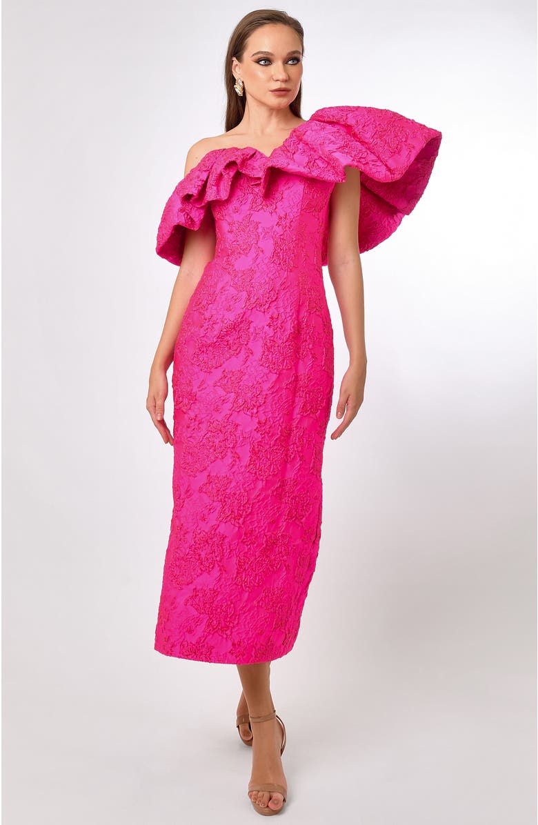 Bariano Soliel Dramatic Shoulder Column Midi, Alternate, color, Fuchsia