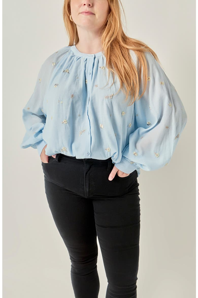 Embroidered Button Front Blouse, Alternate, color, POWDER BLUE