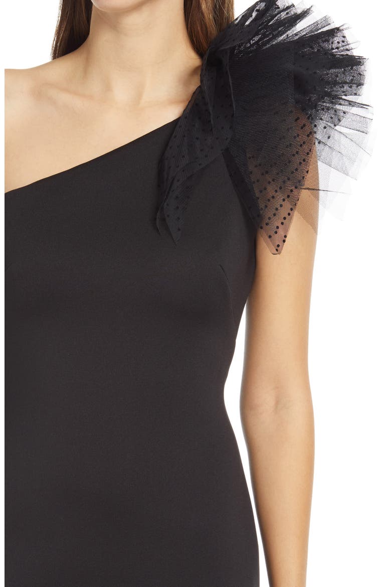One-Shoulder Scuba Dress, Alternate, color, BLACK