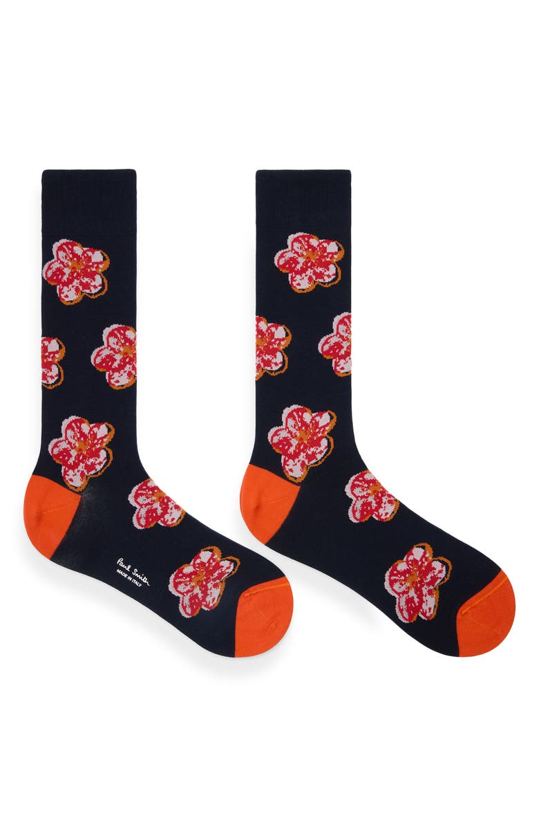 Paul Smith Zine Floral Dress Socks, Alternate, color, Navy