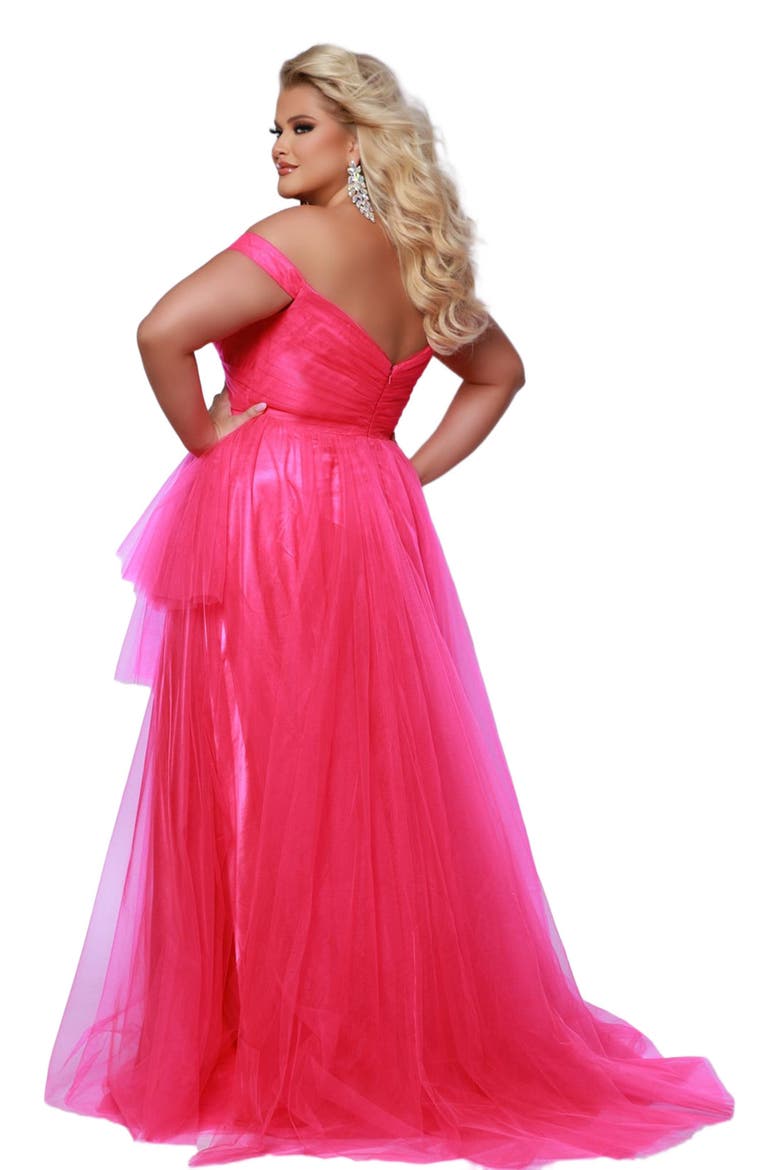 High-Low Sweetheart Neckline Off-the-Shoulder Plus Size Gown, Alternate, color, Pink