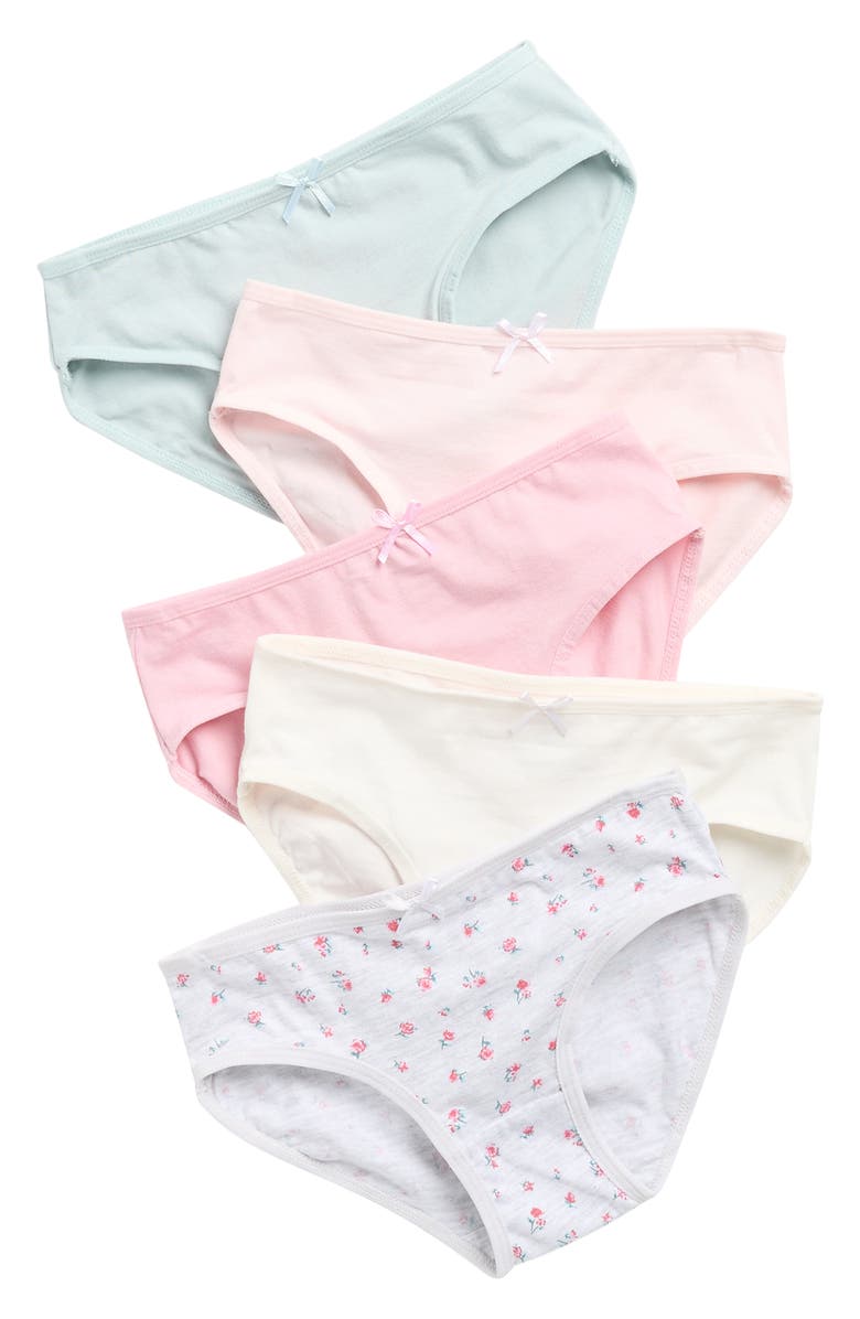 Laura Ashley Kids' Assorted 5-Pack Stretch Cotton Bikini Briefs, Main, color, Grey Multi