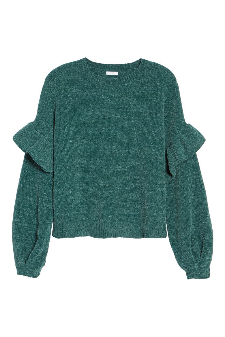 Ruffle Chenille Sweater, Alternate, color, GREEN JASPER
