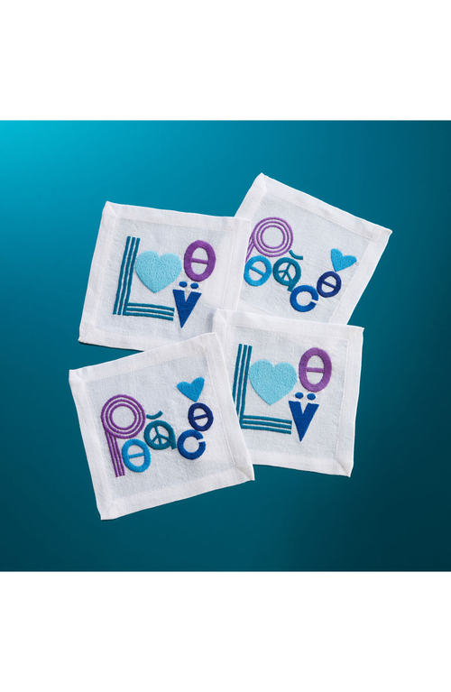 Jonathan Adler Peace & Love Cocktail Napkins In White/blue/purple