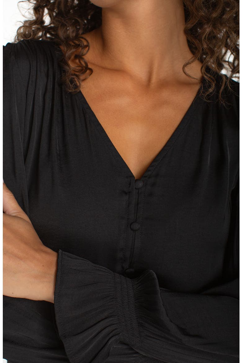 Smocked Cuff Button-Up Shirt, Alternate, color, BLACK