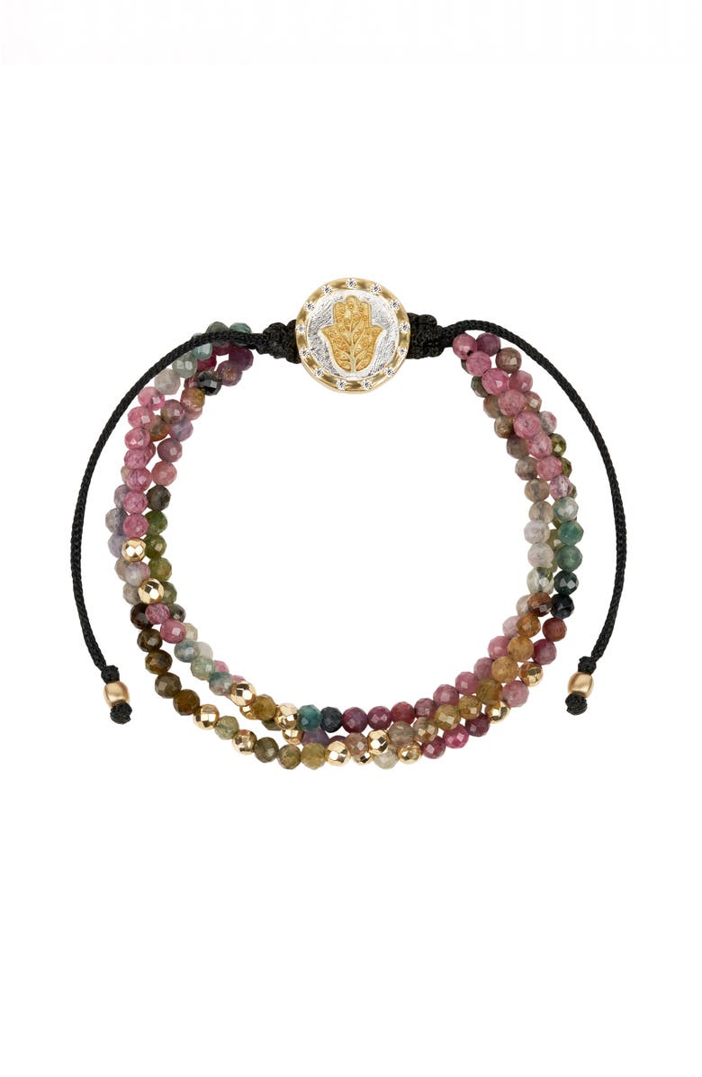 Karma and Luck Peaceful Guidance - Tourmaline Hamsa Charm Bracelet, Main, color, Gold/Silver/Black/Turquoise