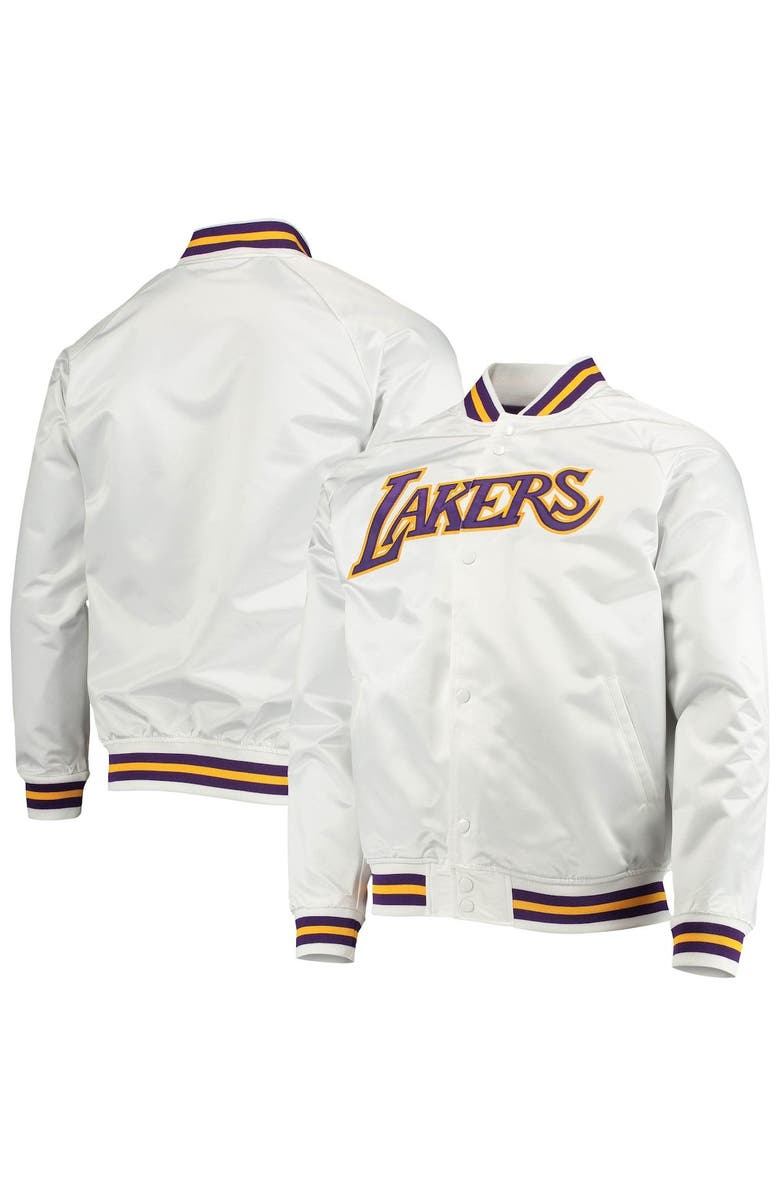 Mitchell & Ness Men's Mitchell & Ness White Los Angeles Lakers Hardwood Classics Satin Full-Snap Raglan Jacket, Main, color, 