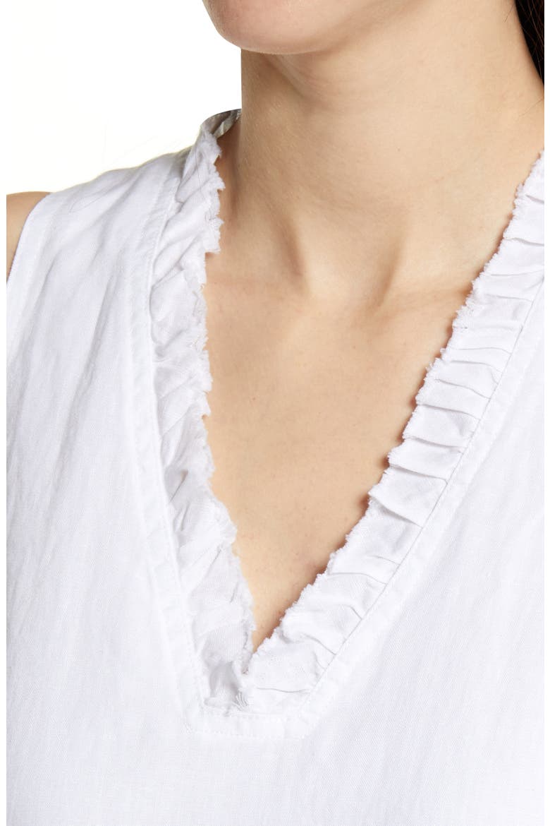 Two Palms Ruffle V-Neck Linen A-Line Dress, Alternate, color, WHITE