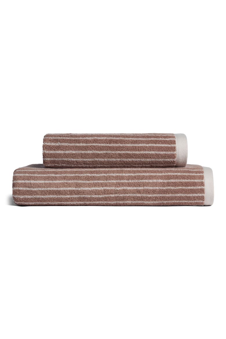 Pinstripe Organic Cotton Bath Towel, Main, color, ADOBE AND ALABASTER