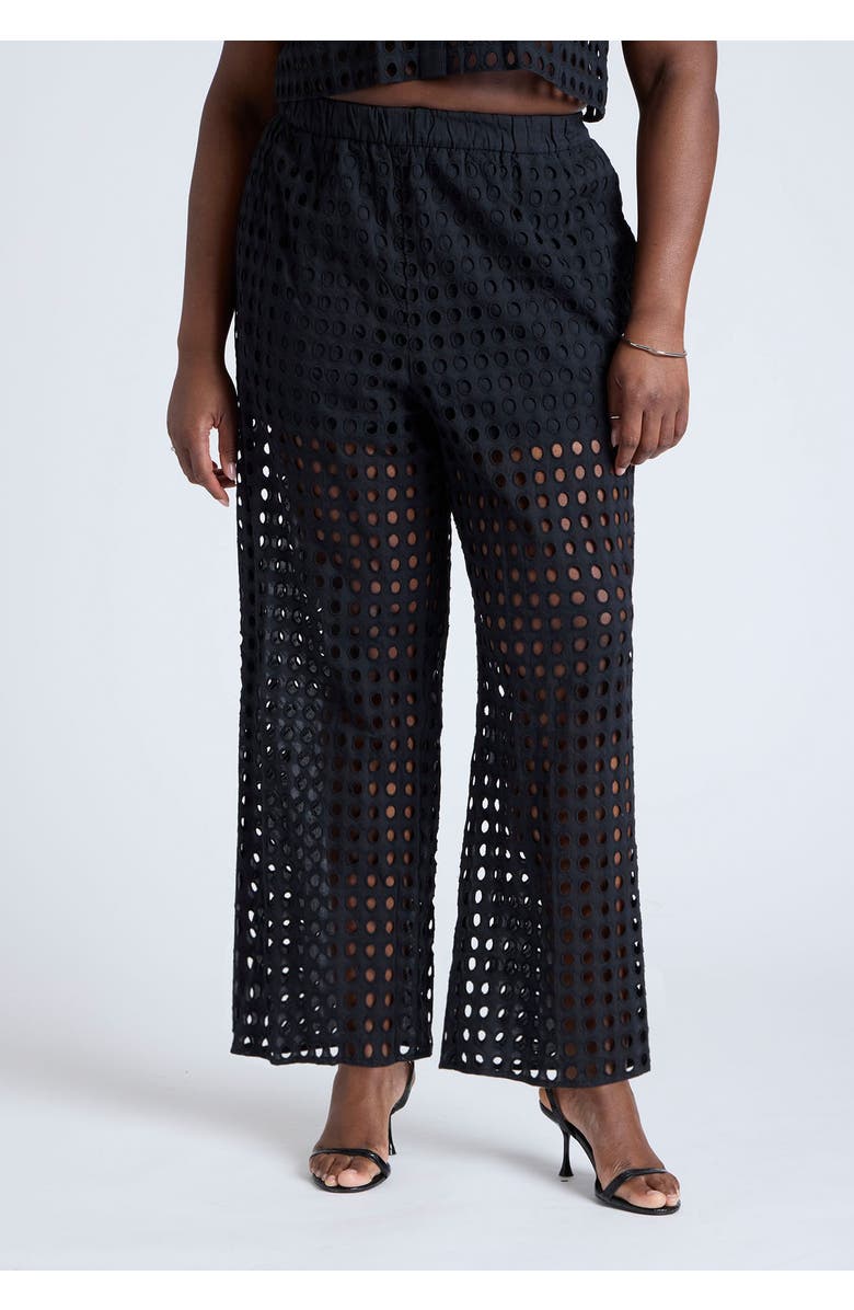 ELOQUII Sheer Eyelet Pant, Alternate, color, Black Onyx