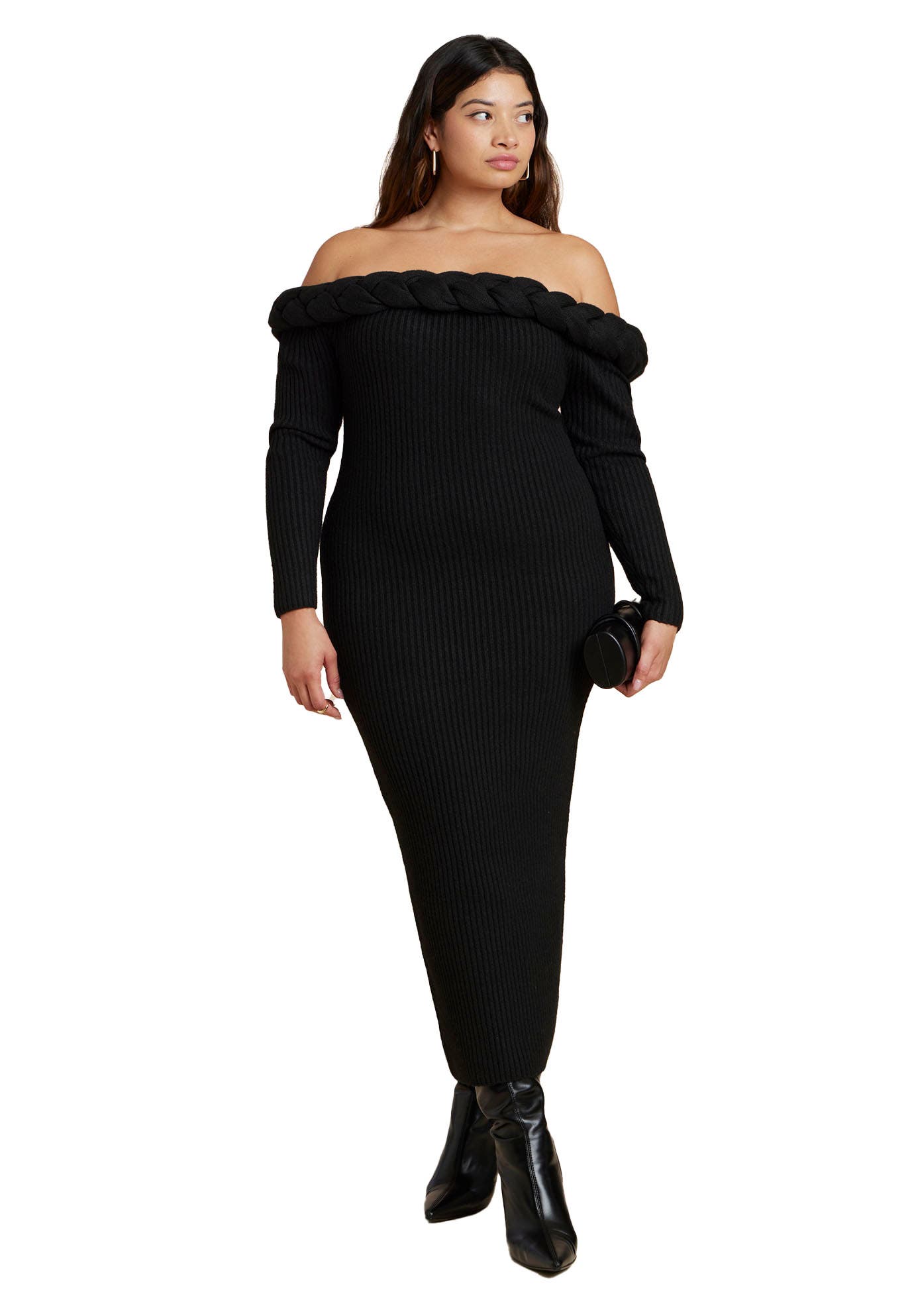 Cableknit Off Shoulder Maxi Dress