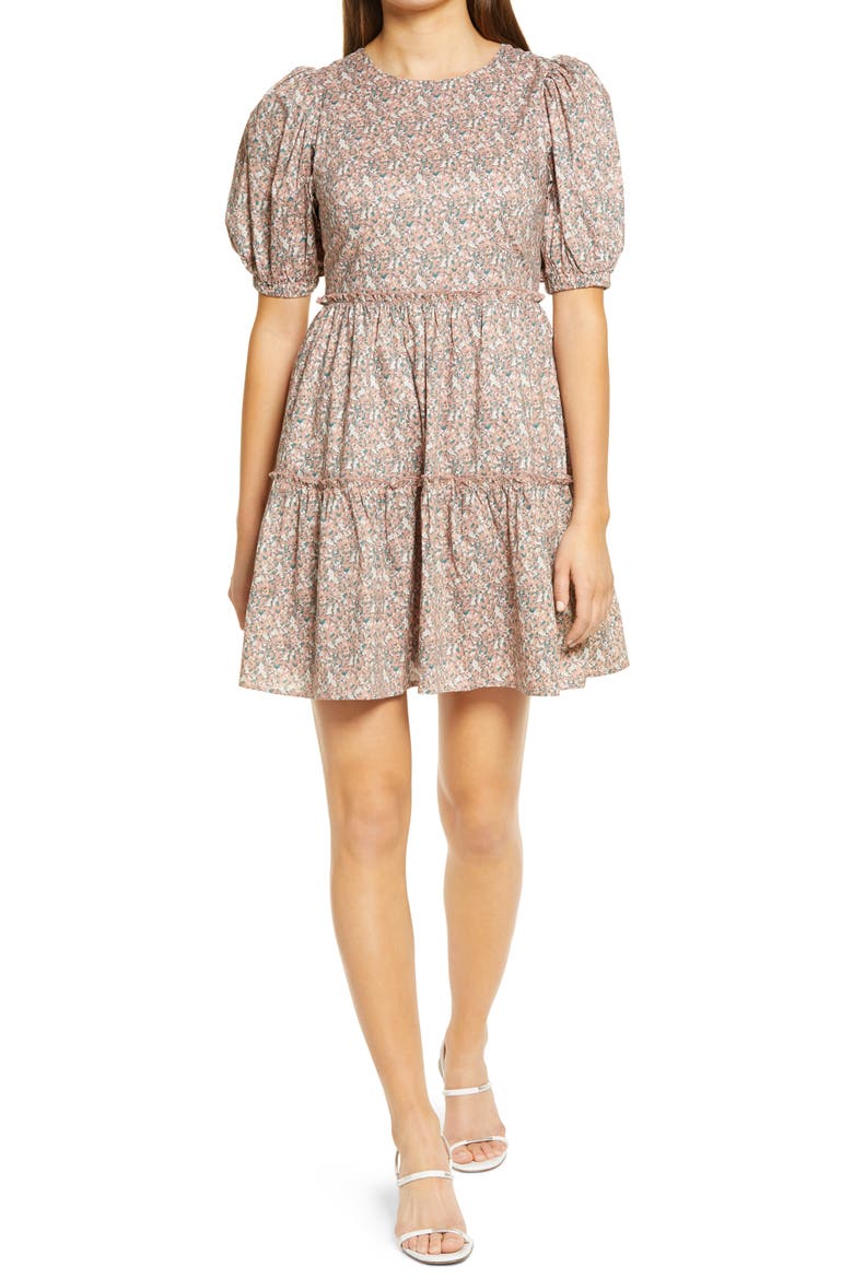 Floral Puff Sleeve Dress, Main, color, PINK MULTI