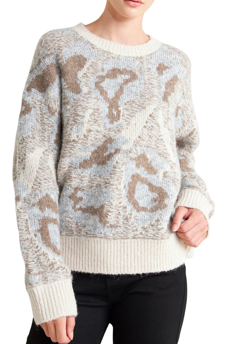 Intarsia Pattern Crewneck Sweater, Main, color, CREAM/ HEATHER GREY