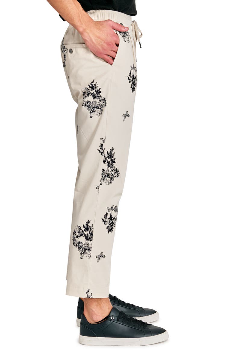 Slim Fit Skull Pleated Drawstring Pants, Alternate, color, ECRU