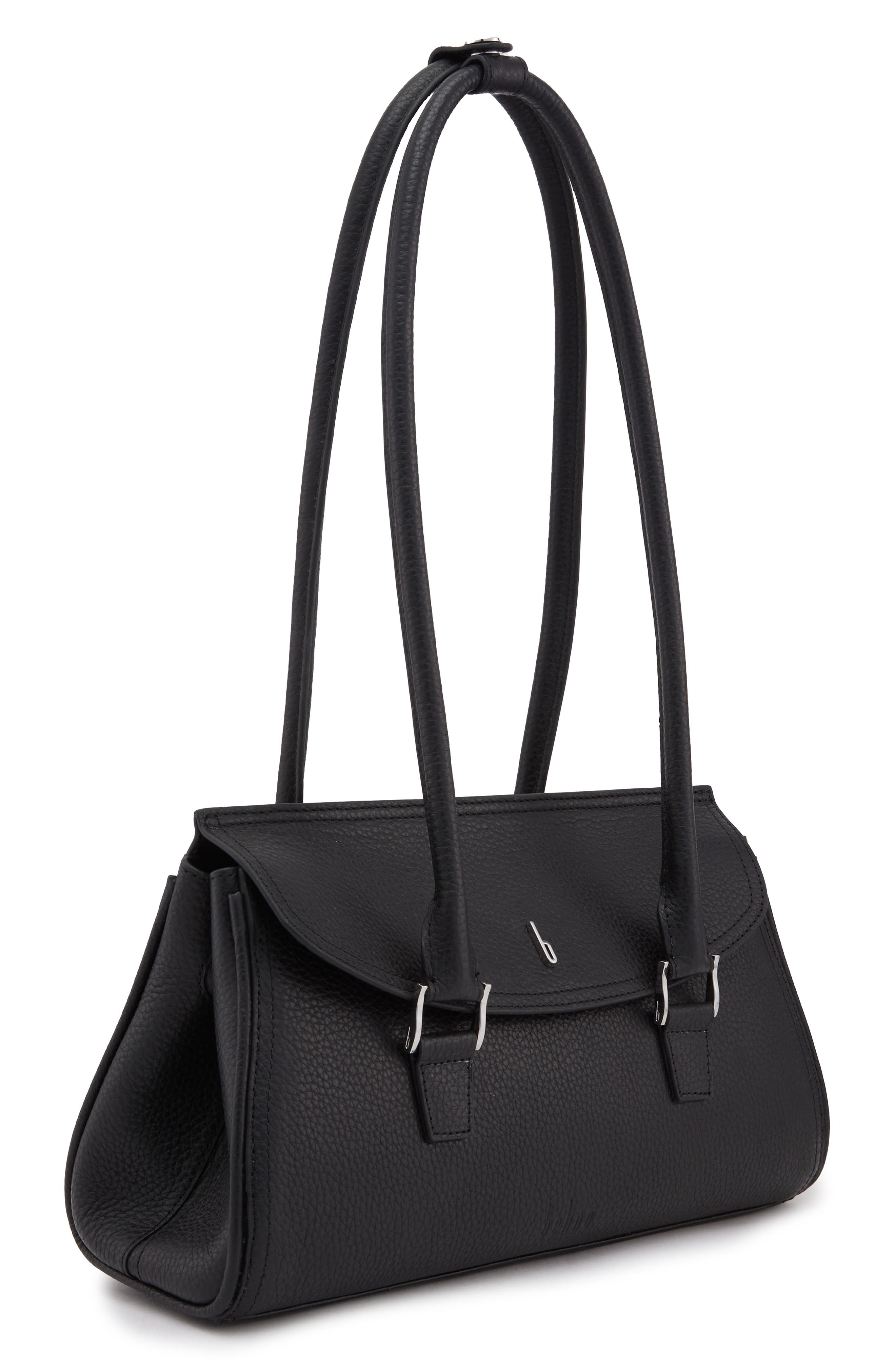 behno Coco Baguette Pebble Leather Shoulder Bag, Alternate, color, Black