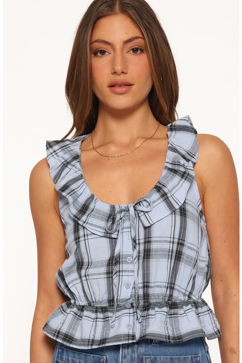 Traci Ruffle Peplum Top, Alternate, color, ICY BLUE PLAID