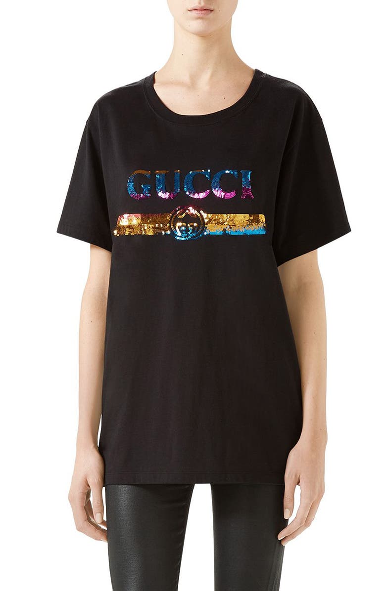 Gucci Rainbow Sequin Logo Tee, Main, color,