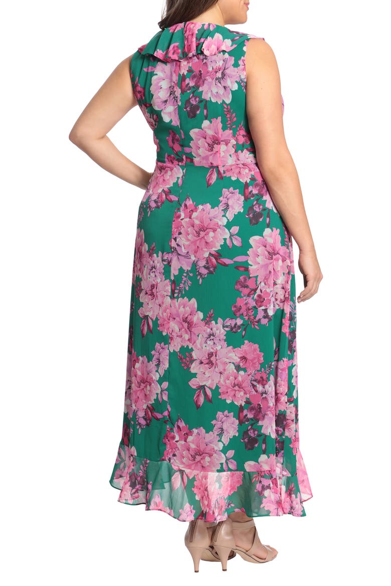 Chiffon Ruffle Dress, Alternate, color, GREEN/ PINK