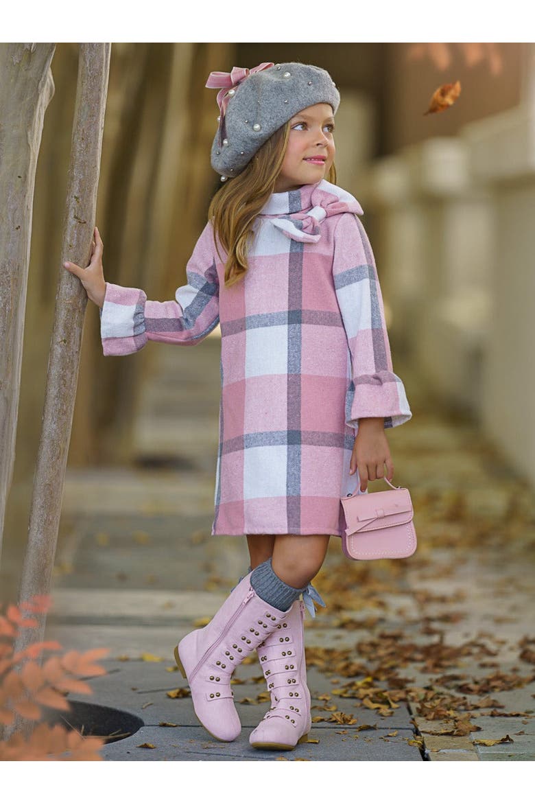 Classic Plaid Long Sleeve Shift Dress, Alternate, color, Pink