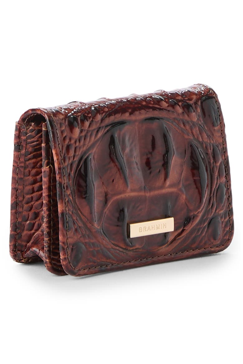 Clementine Embossed Leather Card Case, Alternate, color, PECAN MELBOURNE