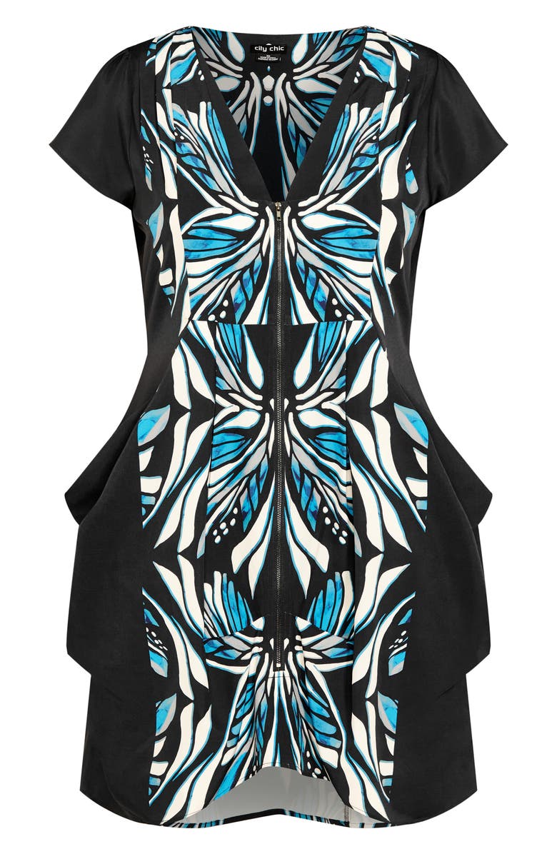 City Chic Nadia Print Tunic, Alternate, color, Black/ Blue Print