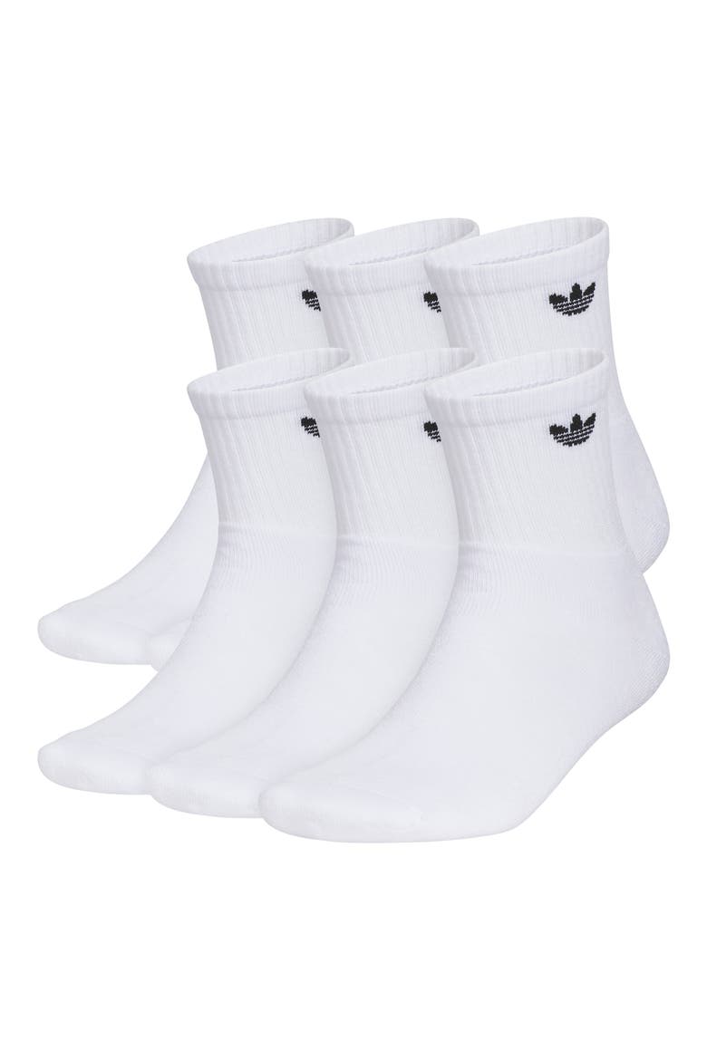 6-Pack Trefoil Performance Quarter Crew Socks, Main, color, WHITE