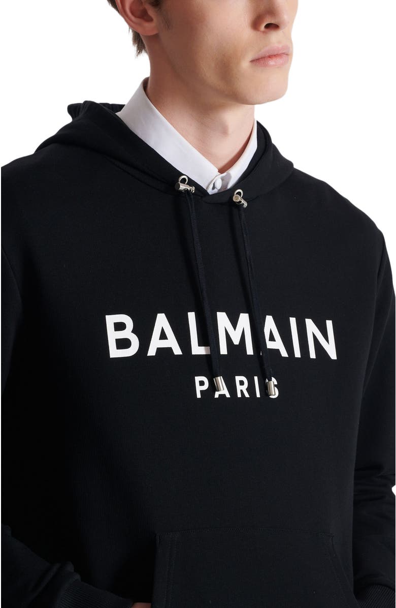 Balmain Printed cotton hoodie, Alternate, color, Black