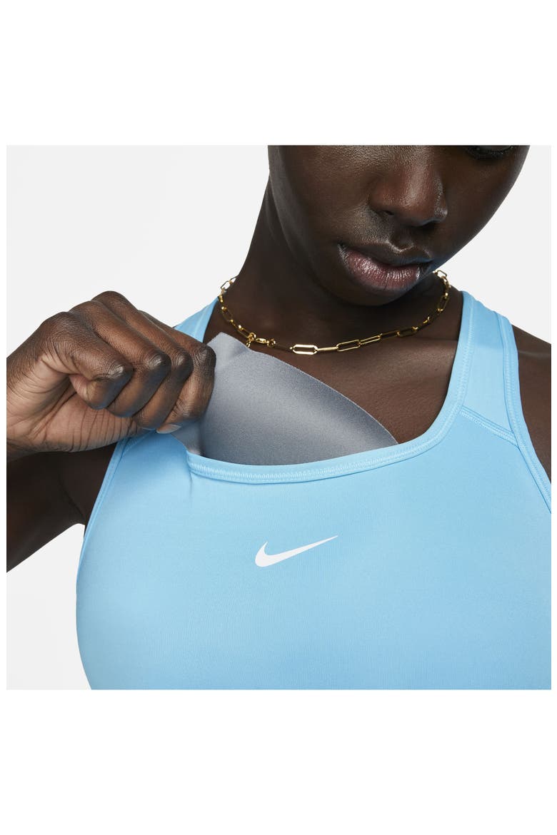 Swoosh Dri-FIT Racerback Sports Bra, Alternate, color, BALTIC BLUE/ WHITE