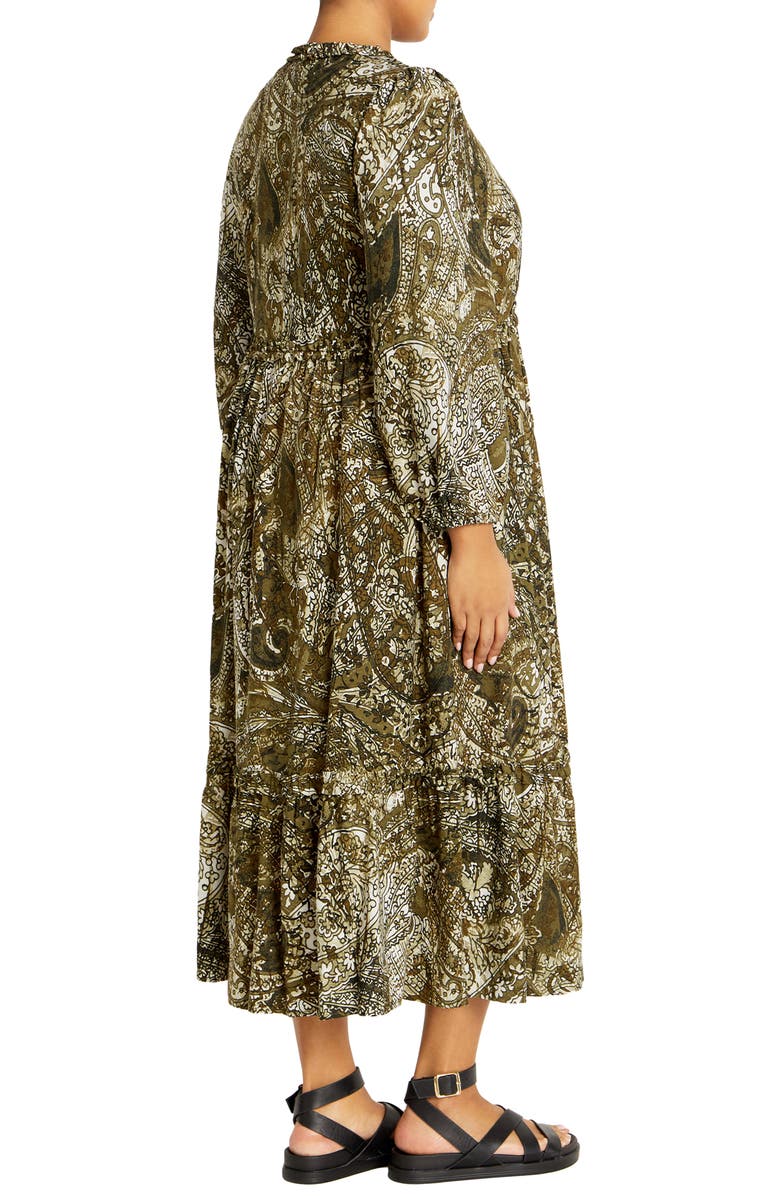 City Chic Gaia Long Sleeve Tiered Maxi Dress, Alternate, color, Olive Paisley