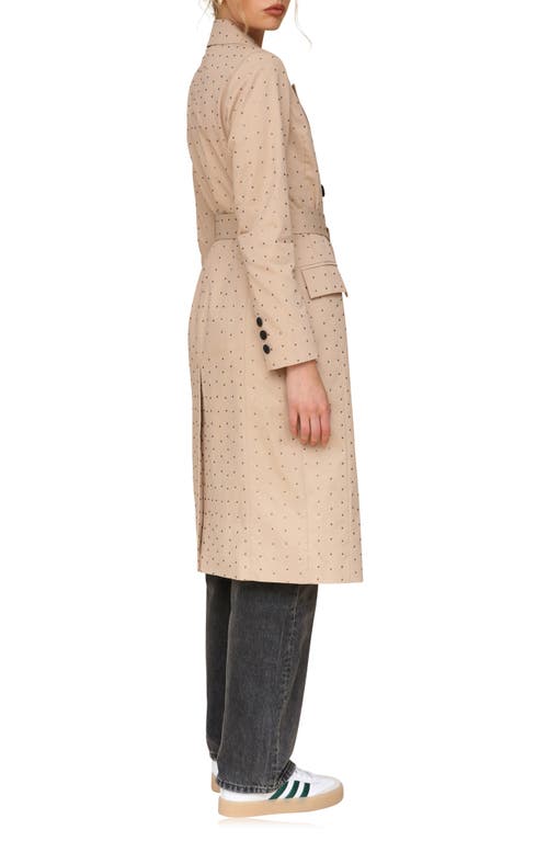 Avec Les Filles Rhinestone Trench Coat In Khaki Studded