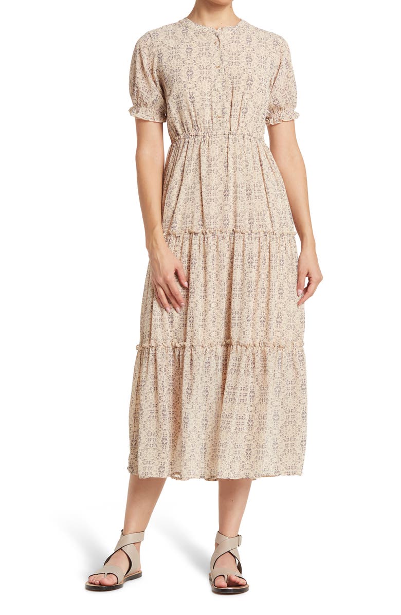 WISHLIST Ditsy Medallion Floral Print Midi Dress, Main, color, Natural Combo