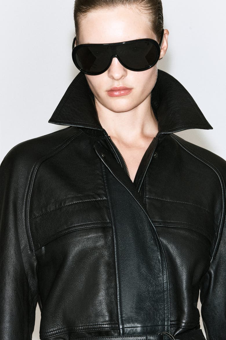 Belted Leather Workwear Jacket, Alternate, color, BLACK