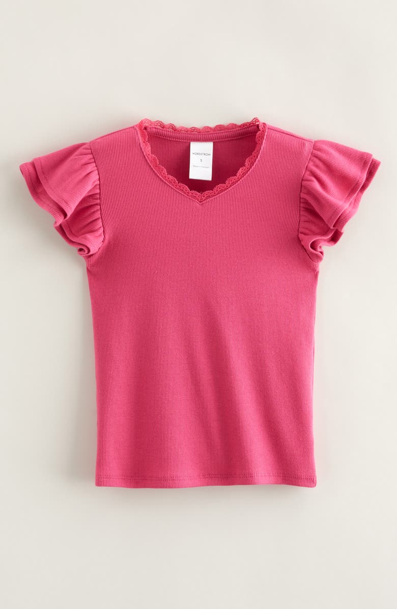 Nordstrom Kids' Rib Flutter Sleeve T-Shirt, Main, color, Pink Berry