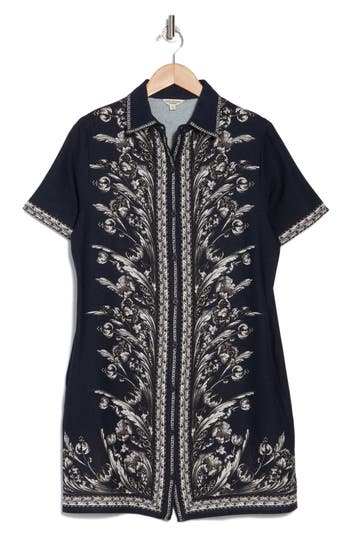 Max Studio Border Short Sleeve Shirtdress