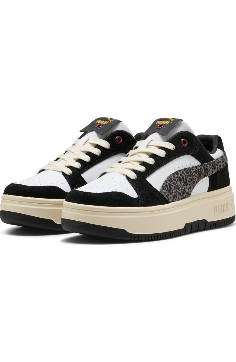 PUMA Rebound Femme Animal Low Top Sneaker, Main, color, Puma White- Black- Snow