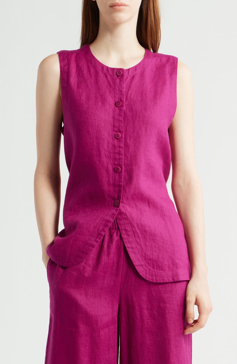 Eileen Fisher Organic Linen Long Vest, Main, color, Sangria