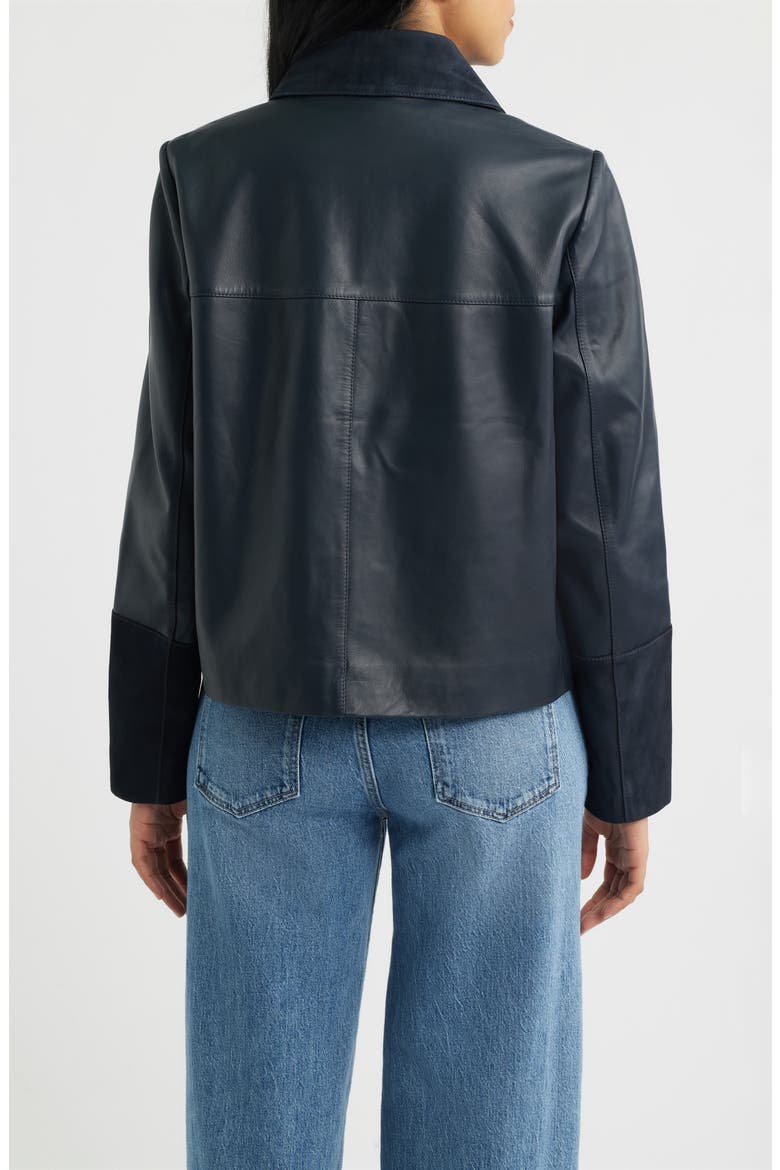 Short Mixed Media Leather Jacket, Alternate, color, NAVY
