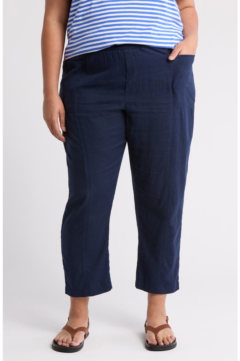 Linen Blend Pull-On Crop Pants, Main, color, NAVY STILL