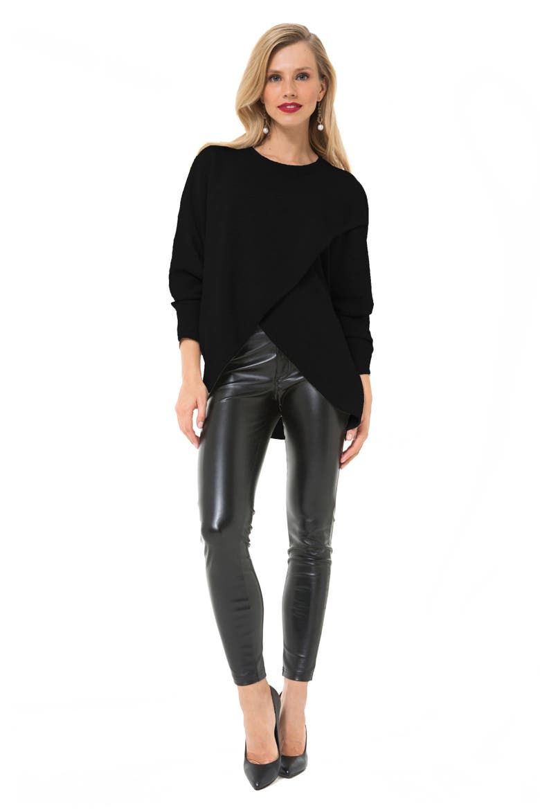 Let Loose Crossover Long Sleeve Maternity/Nursing Knit Top, Alternate, color, BLACK