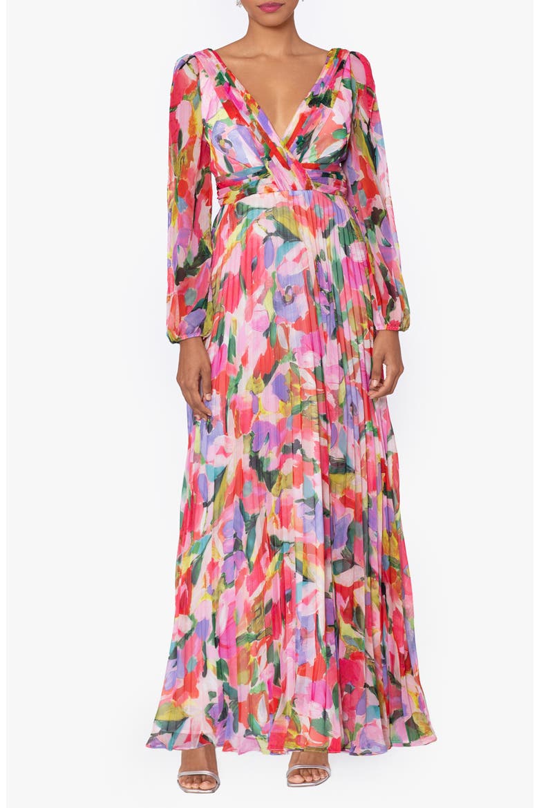 Floral Long Sleeve A-Line Gown, Main, color, MULTI