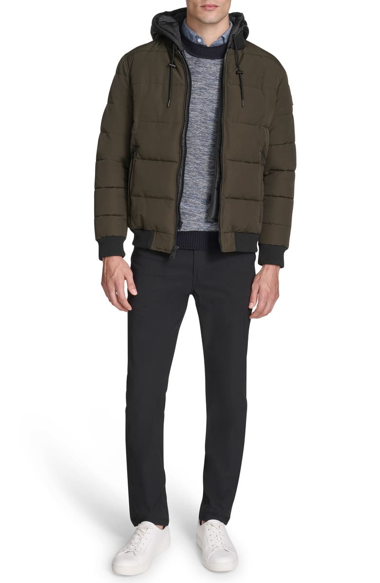 Kenneth Cole New York Oxford Hooded Quilted Bomber Jacket, Alternate, color, Olive