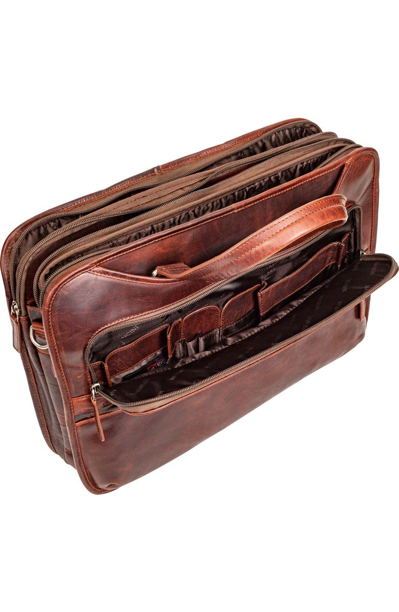 Mancini Triple Compartment Leather Briefcase, Alternate, color, Brown