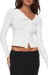 Princess Polly Passoni Asymmetric Cotton Crop Cardigan