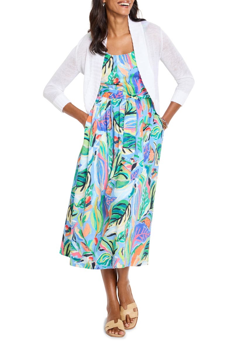 Sophie Island Beat Cotton Midi Sundress, Alternate, color, BLUE MULTI