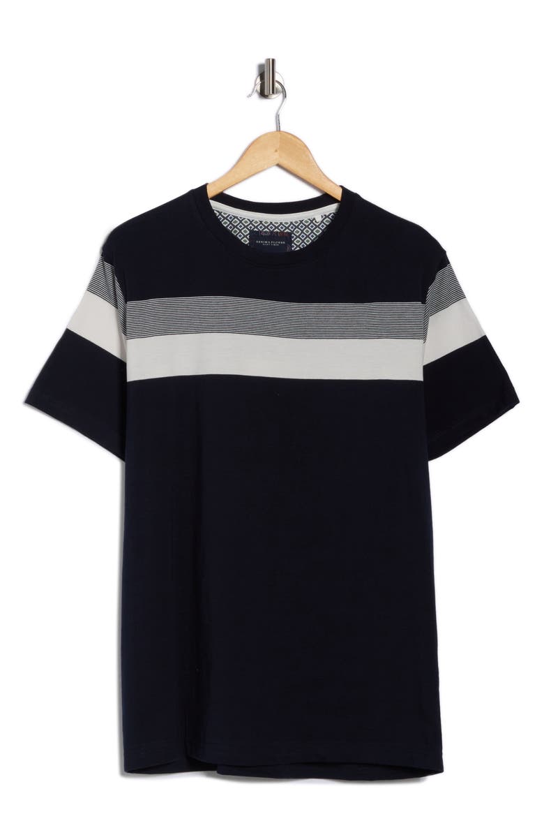 DENIM AND FLOWER Heritage Stripe Crewneck T-Shirt, Main, color, Navy