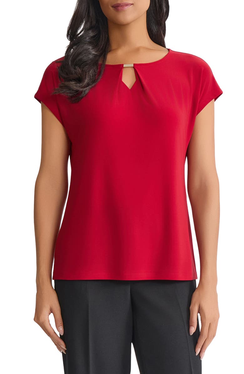 KASPER Hardware Keyhole Cap Sleeve Top, Main, color, Fire Red