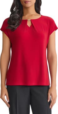 KASPER Hardware Keyhole Cap Sleeve Top